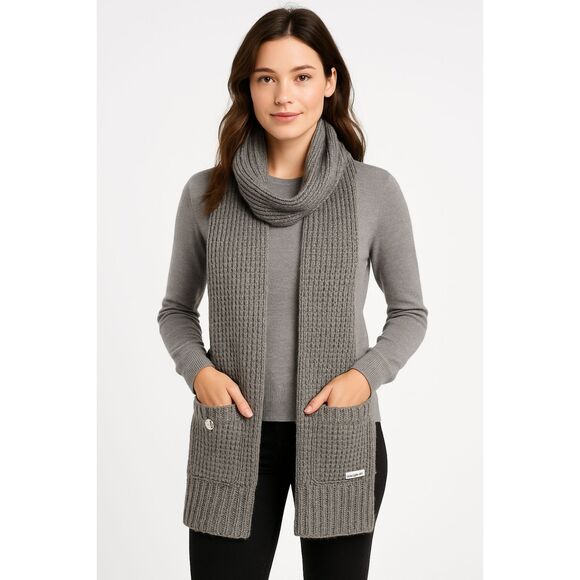 Calvin Klein Long Knit Pocket Scarf 100” Gray Thick Winter Wrap Acrylic - Picture 11 of 12